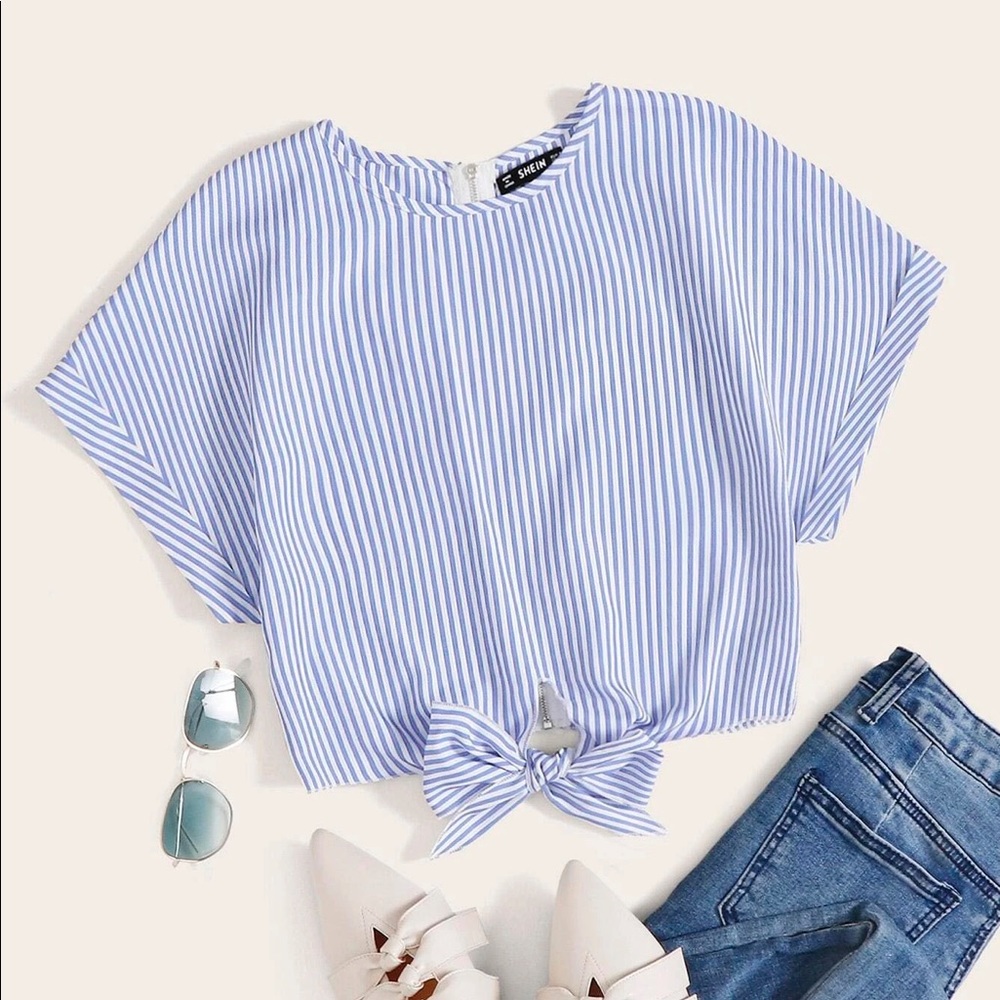 SHEIN striped front tie shirt